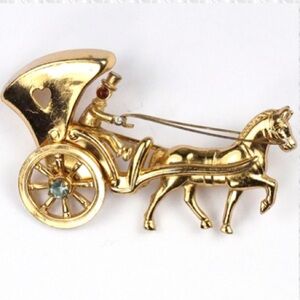 Vintage Coro Horse & Carriage Brooch/ Mid Century Equestrian Pin